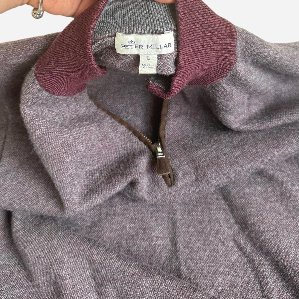 PETER MILLAR Burgundy Birdseye Quarter-Zip Merino Wool Pullover size L - Picture 6 of 8
